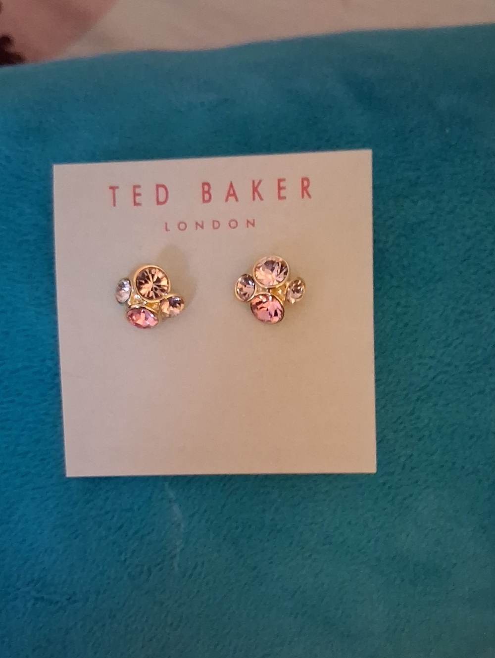 Ted Baker Gold-Tone Pink and Clear Crystal Cluster Stud Earrings